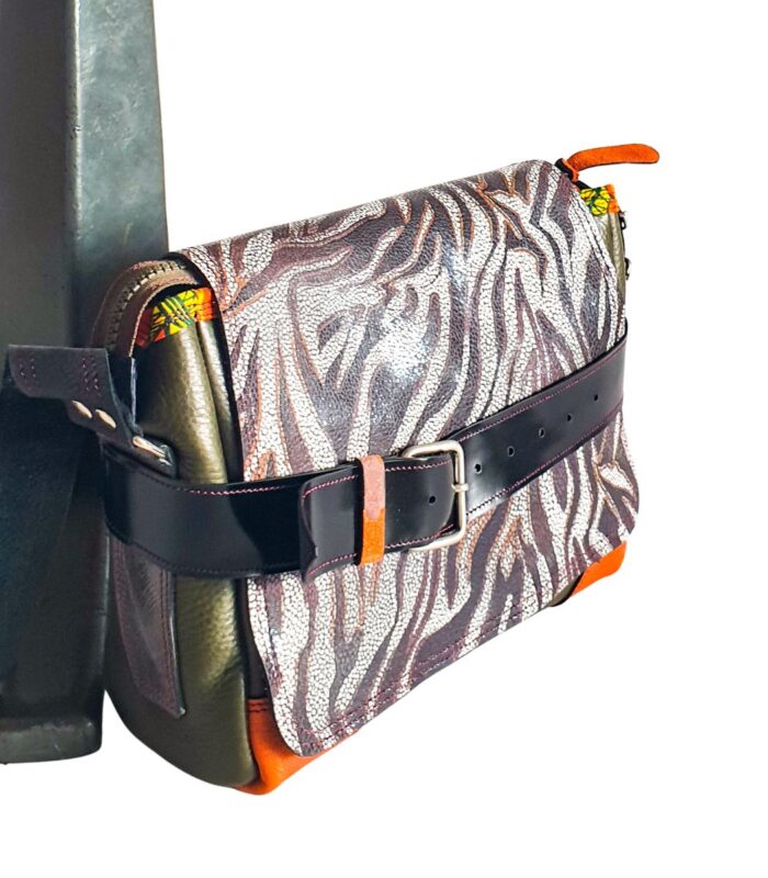 sac besace cuir kaki orange artisanal madeinfrance