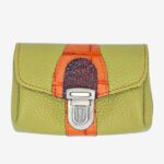 Porte monnaie cuir vert anis, orange et bordeaux. Pièces unique et artisanale, maela créations.