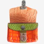 Porte monnaie cuir "Pop" croco orange, vert amande et rose fushia. Pièces unique et artisanale, maela créations.