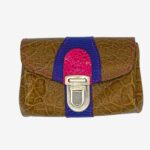 Porte monnaie cuir "Pop" porte-monnaie en cuir kaki, bleu et rose. Pièces unique et artisanale, maela créations, Audierne, Finistère, Bretagne.