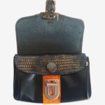 Porte monnaie cuir "Pop" porte-monnaie en cuir noir, orange et jaune. Pièces unique et artisanale, maela créations, Audierne, Finistère, Bretagne.