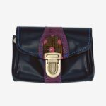 Porte monnaie cuir "Pop" porte-monnaie en cuir noir, violet et rose à pois. Pièces unique et artisanale, maela créations, Audierne, Finistère, Bretagne.