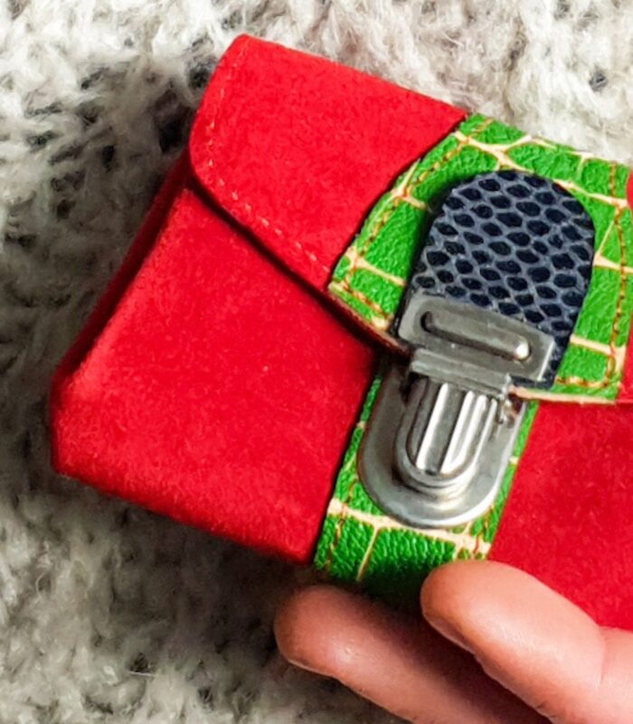 Porte monnaie cuir "Pop" Rouge. vert sapin et bleu marine Pièces unique et artisanale, maela créations.