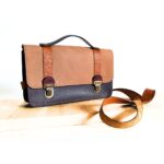 Cartable coloréa cuir, sac cartable à bandoulière pour femme. "Odette", sacoche cuir, satchel bag, cartable bandoulière pour femme. Sac en cuir fait main. Maela créatrions, créatrice de maroquinerie artisanale à Audierne, Finistère, Bretagne.