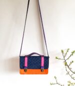 Cartable coloré cuir, sac cartable à bandoulière pour femme. "Odette", sacoche cuir, satchel bag, cartable bandoulière pour femme. Sac en cuir fait main. Maela créatrions, créatrice de maroquinerie artisanale à Audierne, Finistère, Bretagne.