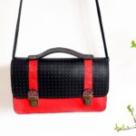 Cartable coloré cuir, sac cartable à bandoulière pour femme. "Odette", sacoche cuir, satchel bag, cartable bandoulière pour femme. Sac en cuir fait main. Maela créatrions, créatrice de maroquinerie artisanale à Audierne, Finistère, Bretagne.