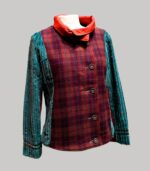 veste colorée en laine, modèle Adèle Bordeaux, Turquoise, Rouille. Fabrication artisanale à Audierne, Finistère Bretagne.