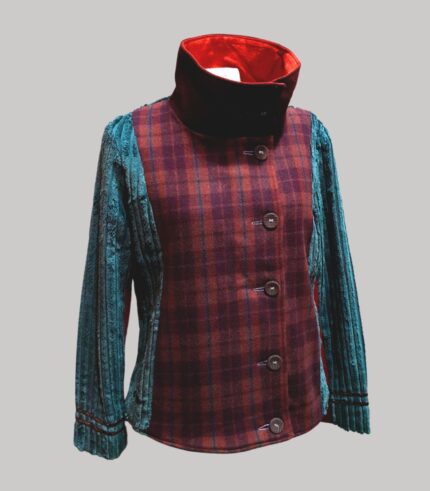 veste colorée en laine, modèle Adèle Bordeaux, Turquoise, Rouille. Fabrication artisanale à Audierne, Finistère Bretagne.