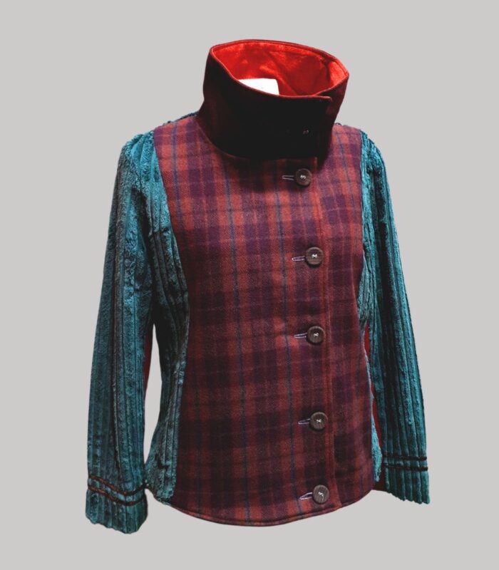 veste colorée en laine, modèle Adèle Bordeaux, Turquoise, Rouille. Fabrication artisanale à Audierne, Finistère Bretagne.