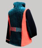 veste colorée en laine, modèle Adèle Bleu Marine, Orange, Turquoise. Fabrication artisanale à Audierne, Finistère Bretagne.