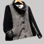 veste en laine, modèle Adèle, Noir et Gris Chiné Fabrication artisanale à Audierne, Finistère Bretagne.