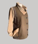 veste colorée en laine, modèle Adèle Taupe et Beige. Fabrication artisanale à Audierne, Finistère Bretagne.