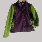 veste colorée en laine, modèle Adèle vert anis et violet. Fabrication artisanale à Audierne, Finistère Bretagne.