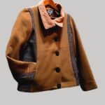 veste colorée en laine, modèle Adèle Camel, Beige et Gris chiné. Fabrication artisanale à Audierne, Finistère Bretagne.