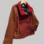 veste colorée en laine, modèle Adèle ocre et rouille. Fabrication artisanale à Audierne, Finistère Bretagne.