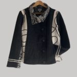 veste en laine, modèle Adèle, Noir, Gris Chiné et Blanc graphique. Fabrication artisanale à Audierne, Finistère Bretagne.