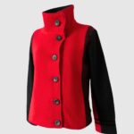veste en laine, modèle Adèle, rouge et noire. Fabrication artisanale à Audierne, Finistère Bretagne.