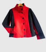 veste en laine, modèle Adèle, rouge et noire. Fabrication artisanale à Audierne, Finistère Bretagne.