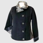 veste en laine, modèle Adèle, Noir, Gris Chiné et Blanc graphique. Fabrication artisanale à Audierne, Finistère Bretagne.
