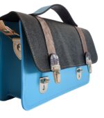 Sac bandoulière artisanal, cartable bandoulière, bleu, noir et gris