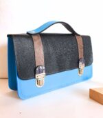 Sac bandoulière artisanal, cartable bandoulière, bleu, noir et gris