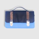 Sac bandoulière artisanal, cartable bandoulière, bleu, noir et gris