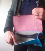 Sac cartable bandoulière, bleu, rose et vert