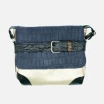 Petit sac à bandoulière, sac artisanal en cuir modèle ito or et noir par Maela créations, créatrice de mode et maroquinerie à Audierne(29)