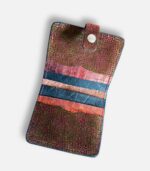Porte-cartes en cuir kaki effet autruche et mordoré, porte-carte original, porte-carte compact, porte carte artisanal, maroquinerie fait main à Audierne (29)