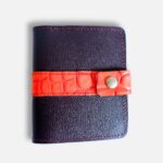 Porte-cartes en cuir marron, orange effet croco et rouge porte- carte original, porte-carte compact, porte carte artisanal, maroquinerie fait main à Audierne (29)