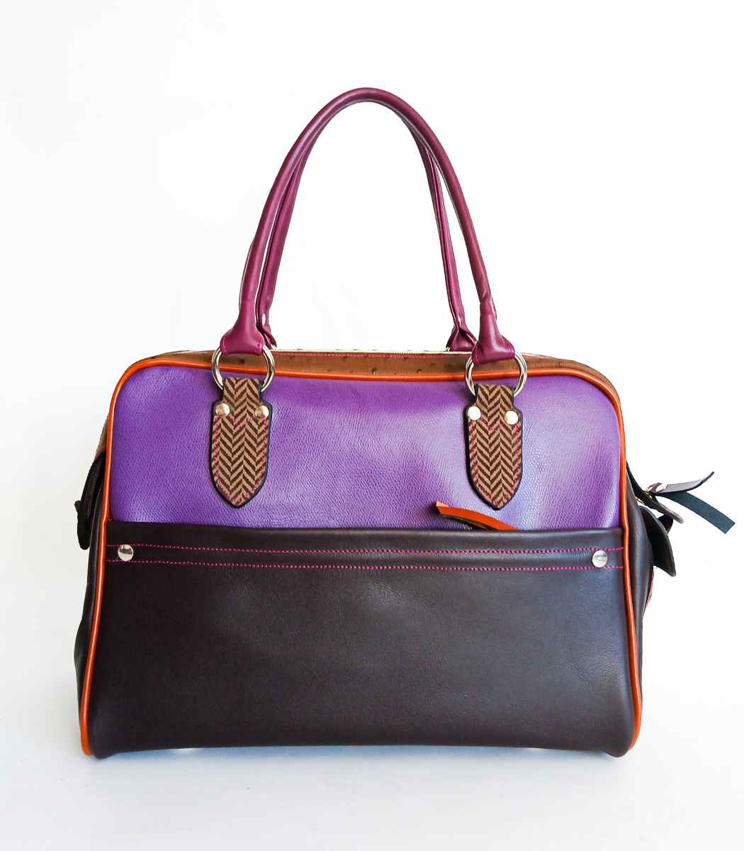 Grand sac artisanal cuir MINI M’ARTY Violet, chocolat et camel
