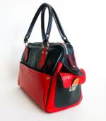 Grand sac en cuir rouge et noir. Sac artisanal en cuir. Maroquinerie colorée et originale, artisanat d'art, pièce unique fabriquée main à Audierne en Bretagne.