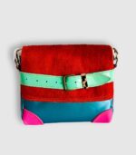 Petit sac bandoulière artisanal Modèle Ito. Petit sac cuir fait main à Audierne, Finistère Bretagne. Petit sac femme. Petit sac cuir bleu, rose, orange, vert. sac multicolor, petit sac pep's Maela créations